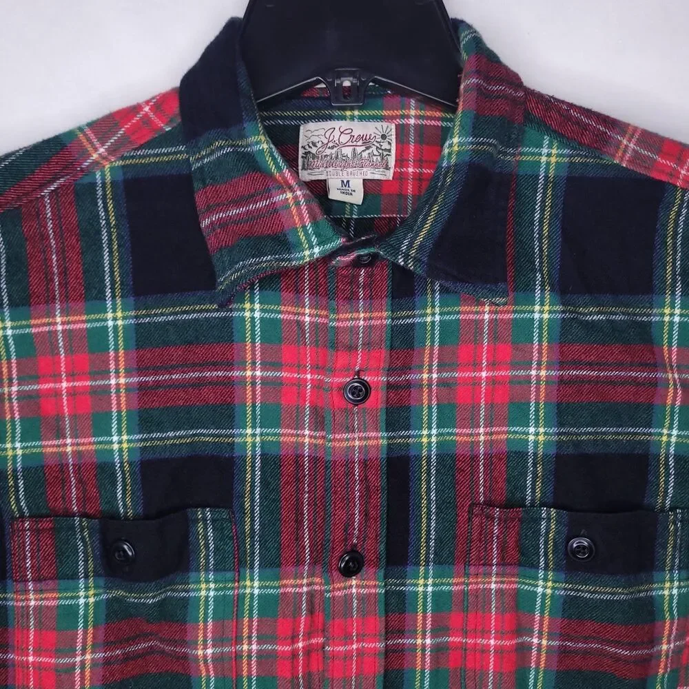 J Crew Flannel Shirt Mens Medium Plaid Red, Green Mid Weight Double Brushed